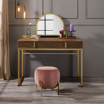 Load image into Gallery viewer, Walnut & Gold Finish Vanity Desk With Mirror & Jewelry Tray