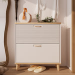 Load image into Gallery viewer, Natural Wood Legs Shoes Storage Cabinet with 2 Flip Drawers