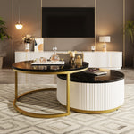 Load image into Gallery viewer, Modern Round Nesting Coffee Table Fluted with Drawer