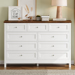 Load image into Gallery viewer, Wood Rustic Storage White Dresser with 9 Drawers & Silver Handle
