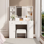 Load image into Gallery viewer, White Vanity Desk With Led Mirror With Hair Dryer Rack