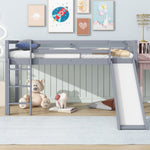 Load image into Gallery viewer, Twin Low Loft Grey Bed with Slide Ladder Safety Guardrails