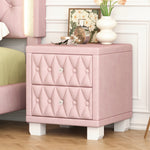 Load image into Gallery viewer, Elegant Velvet Pink Nightstand with 2 Drawers and Crystal Handle