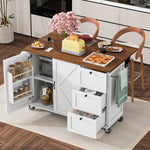 Load image into Gallery viewer, 54.5'' Farmhouse White Rolling Kitchen Island with Drop Leaf Power Outlet Spice Rack