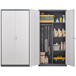 Load image into Gallery viewer, Gray Metal Large-Capacity Wardrobe with Hanging Rod and Compartments