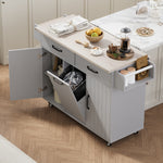 Load image into Gallery viewer, Kitchen Island on Wheels with Adjustable Shelf Trash Can Storage Cabinet
