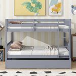 Load image into Gallery viewer, Full Over Full Rubber Wood Bunk Bed with Trundle Ladder & Guardrails