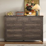 Load image into Gallery viewer, Wood Rustic Storage Brown Dresser with 9 Drawers and Silver Handle