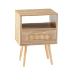 Load image into Gallery viewer, Modern Rattan End Table with Drawer and Solid Wood Legs