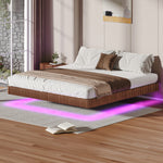 Load image into Gallery viewer, Walnut King Floating Bed Frame with LED Lights