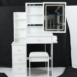 Load image into Gallery viewer, 29.2' Small Size Left Bedside Cabinet White Vanity Table Cushioned Stool