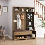 Load image into Gallery viewer, Multi-purpose Brown Hallway Hall Tree Coat Rack with Removable Linen Cushioned Bench