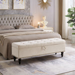 Load image into Gallery viewer, 59' Beige Fabric Bed Bench Ottoman with Storage