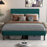 Load image into Gallery viewer, Queen Size Upholstered Platform Green Bed Frame With Headboard