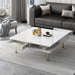 Load image into Gallery viewer, Exquisite High Gloss Coffee Table with 4 Golden Legs and 2 Small Drawers