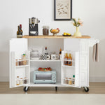 Load image into Gallery viewer, Rolling White Kitchen Island Cart with Drop Leaf Countertop Storage Cabinet
