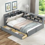 Load image into Gallery viewer, Wood Full Size platform bed with Storage Headboard Shelves and 2 Drawer