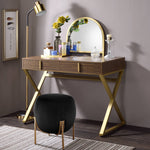 Load image into Gallery viewer, Walnut & Gold Finish Vanity Desk With Mirror & Jewelry Tray