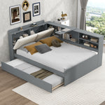 Load image into Gallery viewer, Wood Full Size platform bed with Trundle Shelves and Storage Headboard