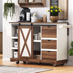 Load image into Gallery viewer, 55.5' Farmhouse White Kitchen Island with Drop Leaf