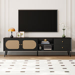 Load image into Gallery viewer, Mid Century Modern 70' TV Stand with Rattan Doors 2 Drawers and Open Shelf