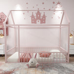 Load image into Gallery viewer, Twin Size Metal Bed House Pink Kids Bed Frame with Fence