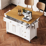 Load image into Gallery viewer, 52'' White Kitchen Island on Wheels with Drop Leaf 2 Doors and 5 Drawers