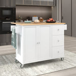 Load image into Gallery viewer, Rolling Mobile White Kitchen Island with Solid Wood Top & Locking Wheels