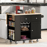 Load image into Gallery viewer, Black Kitchen Island Cart on 5 Wheels with Adjustable Storage Power Outlet