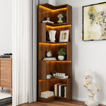 Load image into Gallery viewer, 5 Tier Freestanding L Shaped Corner Bookshelf Bookcase with Baffle