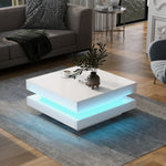 Load image into Gallery viewer, High Gloss Minimalist Design 2-Tier Square White Coffee Table with LED Lights