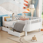 Load image into Gallery viewer, Wood Low Profile Twin White Kids Bed with Rails