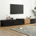 Load image into Gallery viewer, Modern Black TV Stand with Faux Marble Walnut Wood Grain Finish for TVs up to 88''
