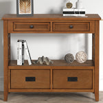 Load image into Gallery viewer, Farmhouse Pine Wood Console Table Entry Sofa Table with 4 Drawers & Storage Shelf
