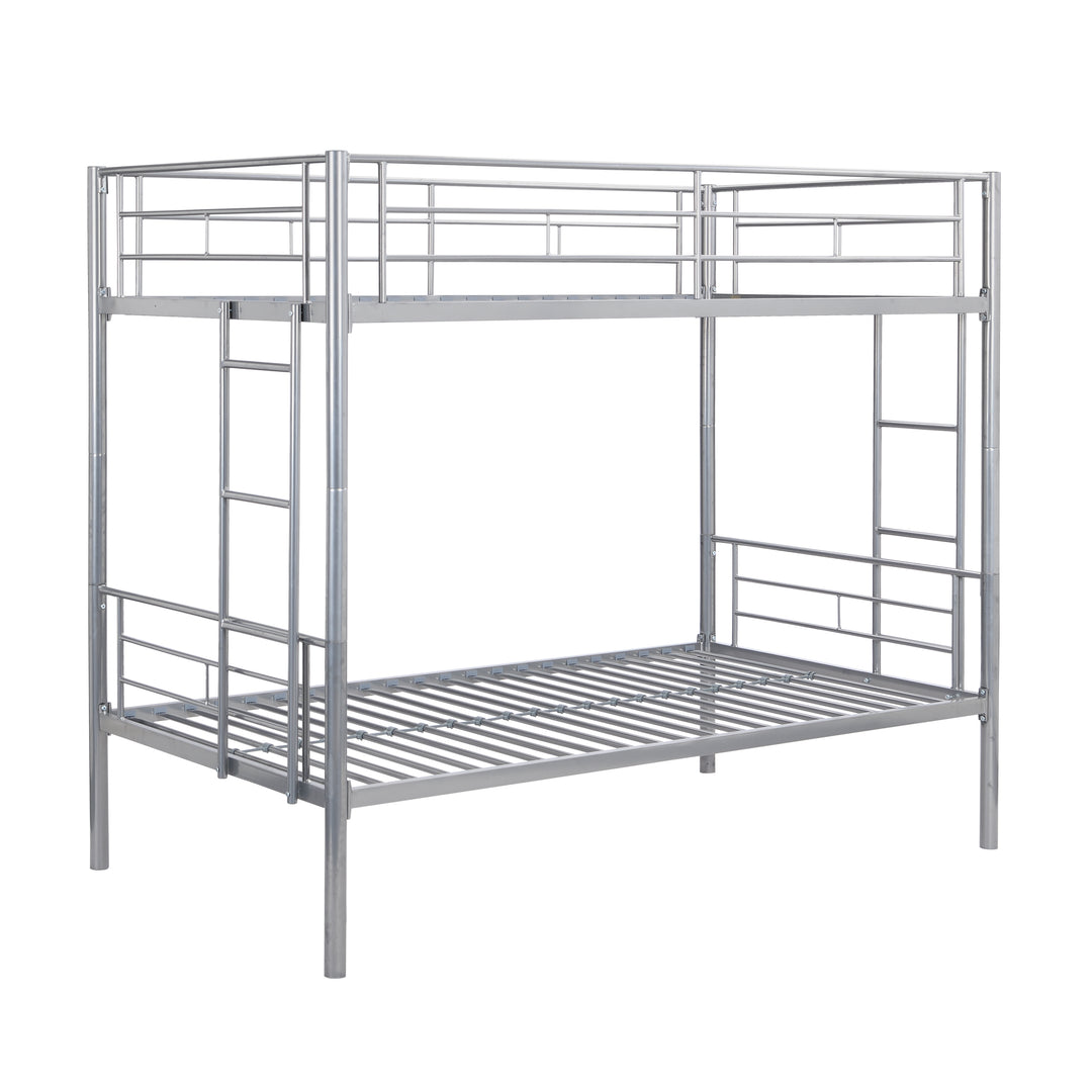 Modern Silver Metal Bunk Bed with Sturdy Structure and Space-Saving Design