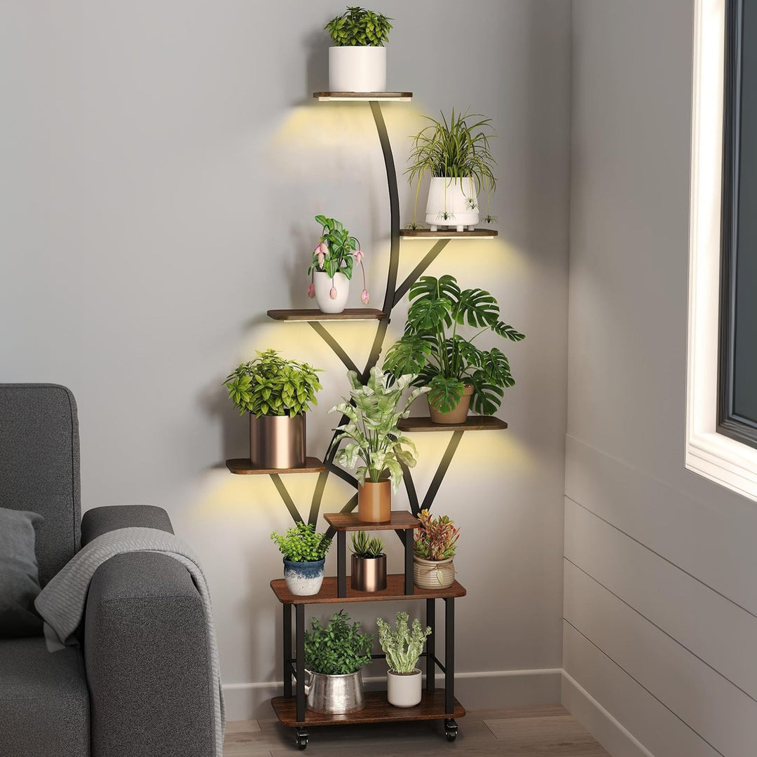 8-Tiered 64' Tall Indoor Plant Shelves Plant Stand Indoor with Grow Light