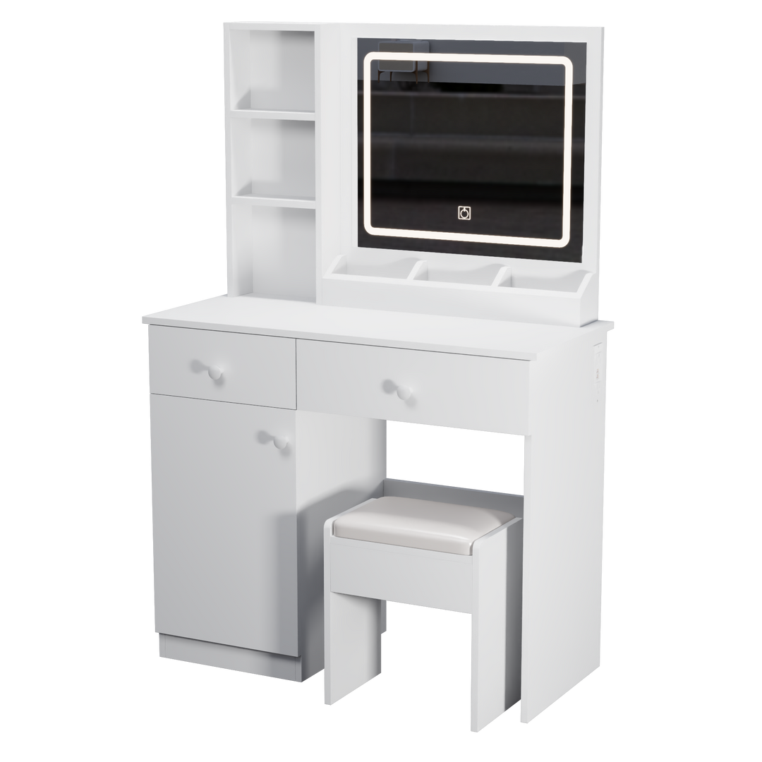 Fashion White Vanity Desk with Mirror and Adjustable Lights