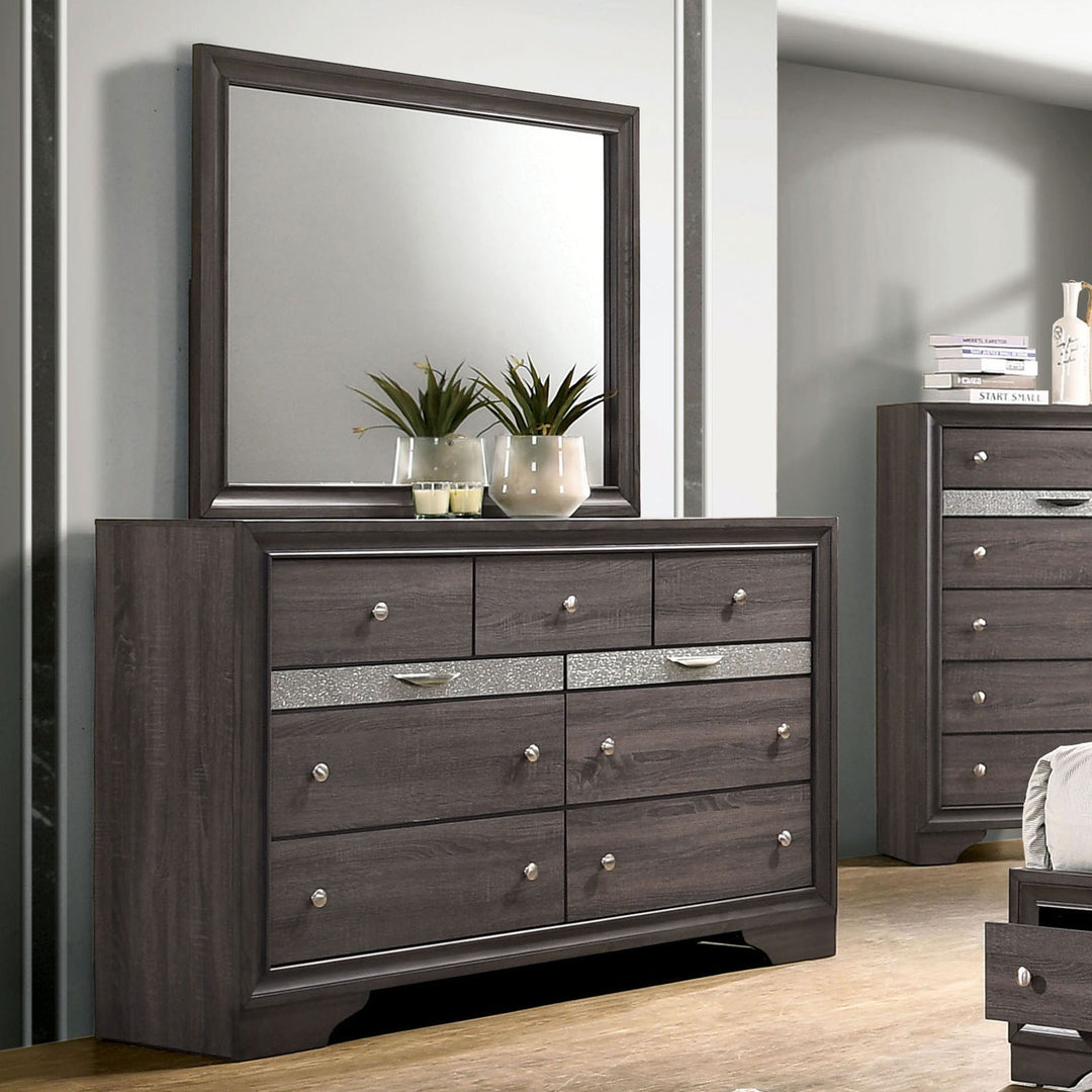 Contemporary Hidden Jewelry Drawer Gray Dresser with Mirror Set