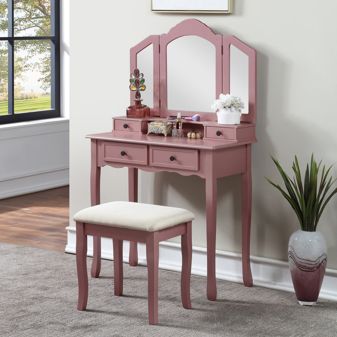 Wooden Rose Gold Vanity Make Up Table and Stool Set