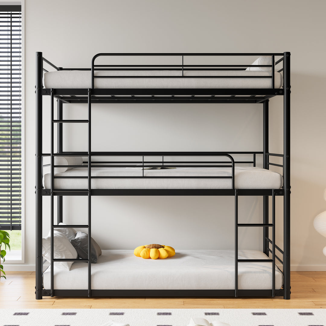 Triple Twin Metal Bunk Beds with Two Attached Ladders