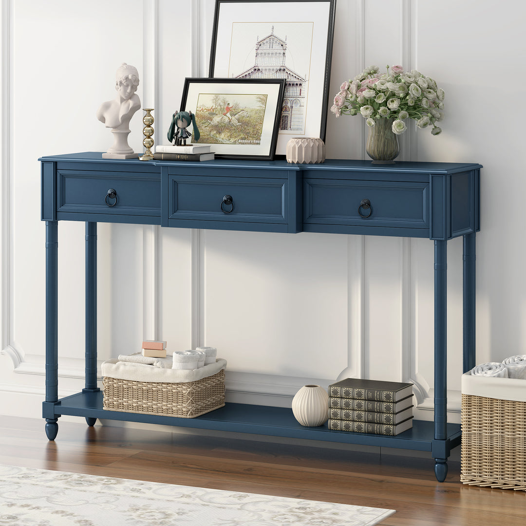 Antique Navy Console Table Sofa Table with Drawers Long Shelf