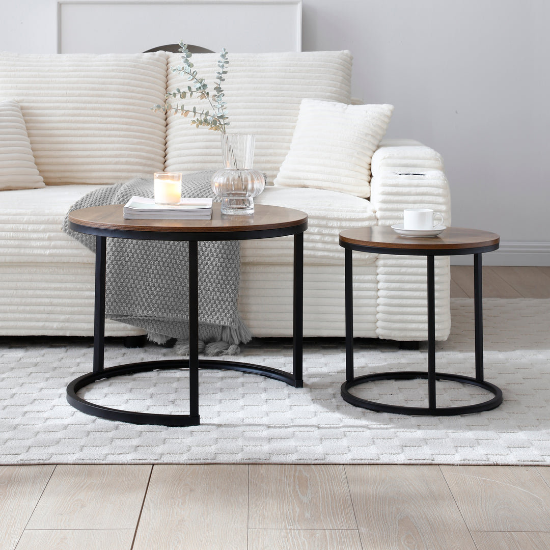 Set of 2 Nesting Side Round  End Table  Metal Frame Coffee Table