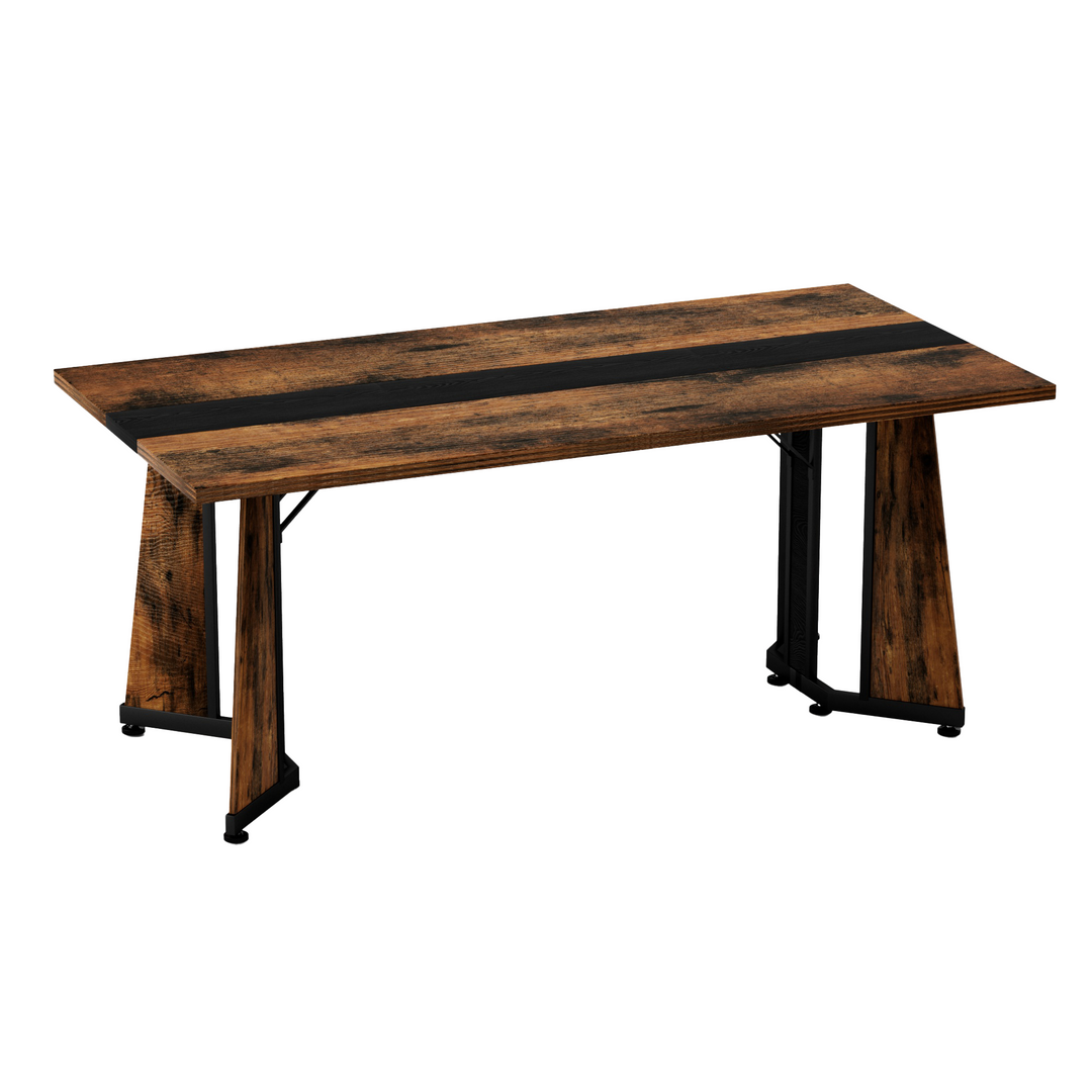 Rustic Brown Rectangular Large Waterproof Dining Table with Adjustable Legs