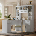 Load image into Gallery viewer, L-Shaped White Computer Desk with 2 Cabinets 2 Drawers Open Shelves &amp; Power Outlet
