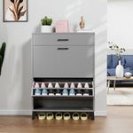 Load image into Gallery viewer, Free Standing Gray Shoe Organizer with 2 Flip Drawers

