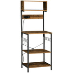 Load image into Gallery viewer, Rustic Brown Kitchen Bakers Rack with Power Outlet USB Charger Microwave Stand
