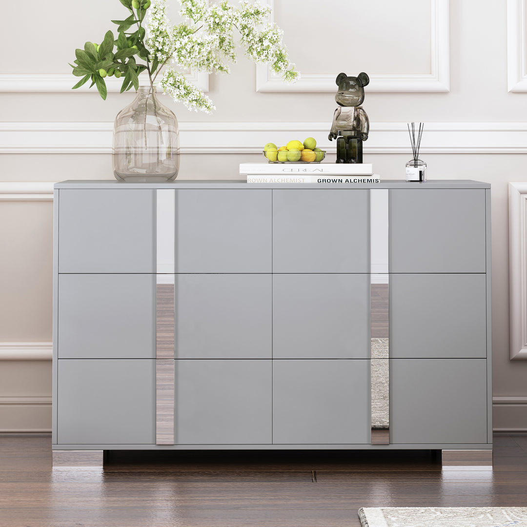 Elegant Modern Mirrored Storage Cabinet 6 Drawers Dresser with Metal Foot