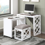 Load image into Gallery viewer, Computer Desks and Stool Set 3pc White Finish Rolling Desk with Casters 2 Charging Pports
