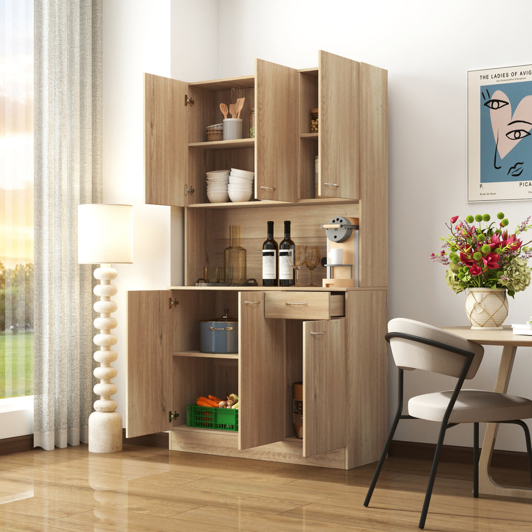 70.87' Tall Wardrobe & Kitchen Cabinet with 6-Doors 1-Open Shelves
