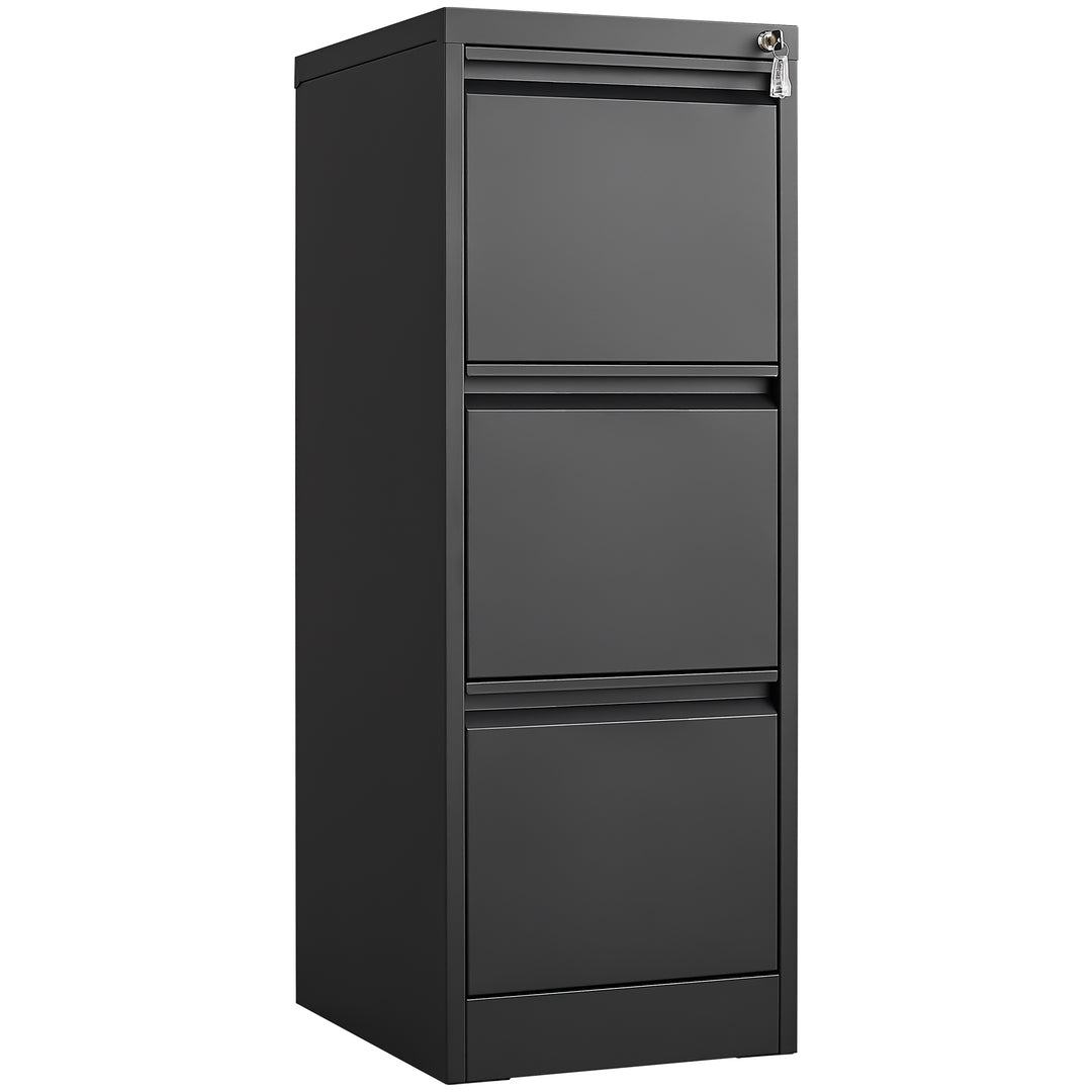 Durable Metal 3 Drawer Black File Cabinet with Lock for Office Storage